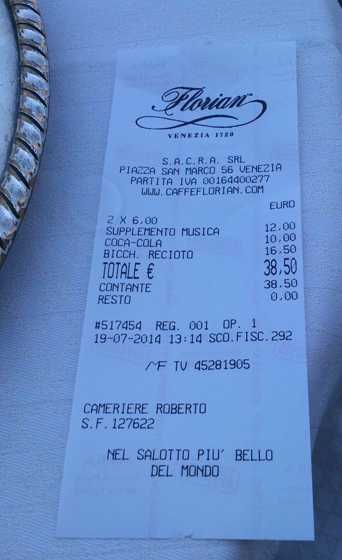 Venezia, caffé Florian scontrino